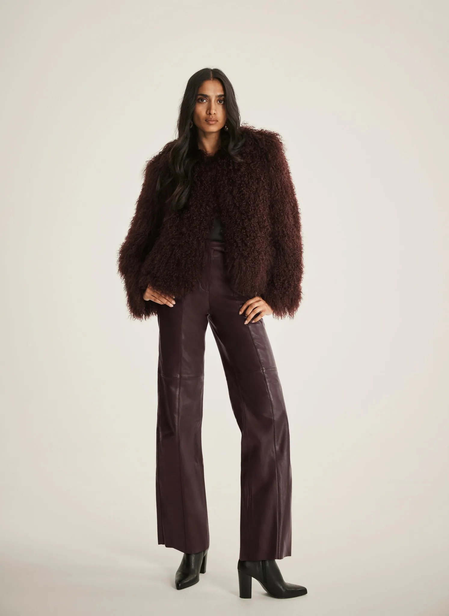 Burgundy Leather Straight Trousers sold by Mint Velvet