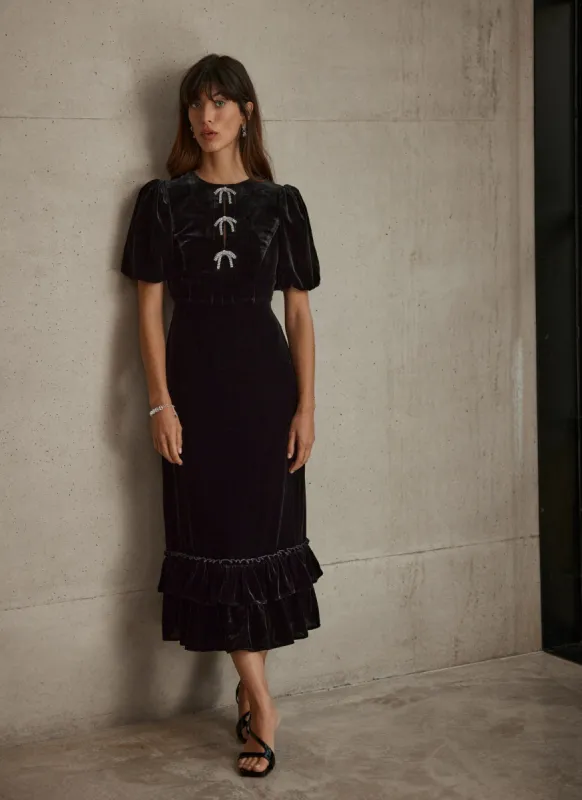 Black Velvet Bow Detail Midi Dress sold by Mint Velvet