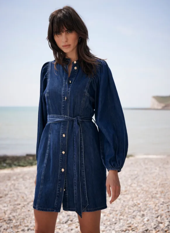 Indigo Volume Sleeve Denim Mini Dress sold by Mint Velvet