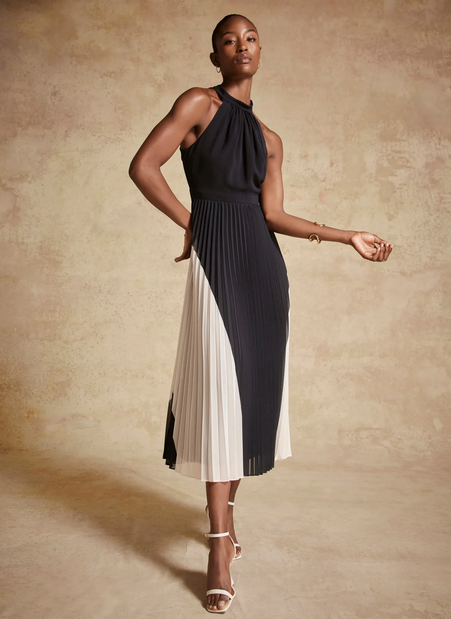 Navy Colour Block Pleat Maxi Dress sold by Mint Velvet product image thumbnail 2