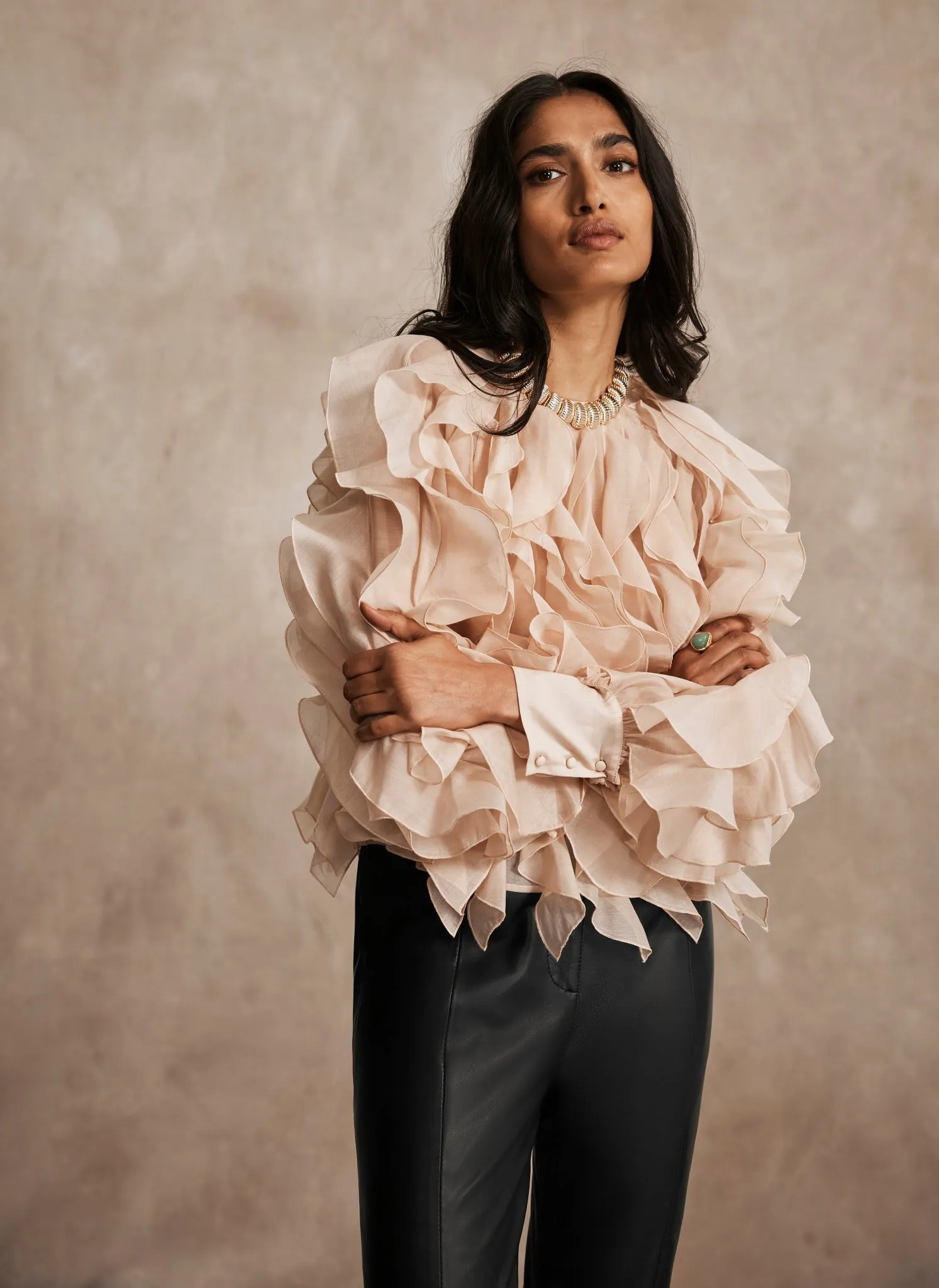 Neutral Organza Ruffle Blouse sold by Mint Velvet product image thumbnail 2