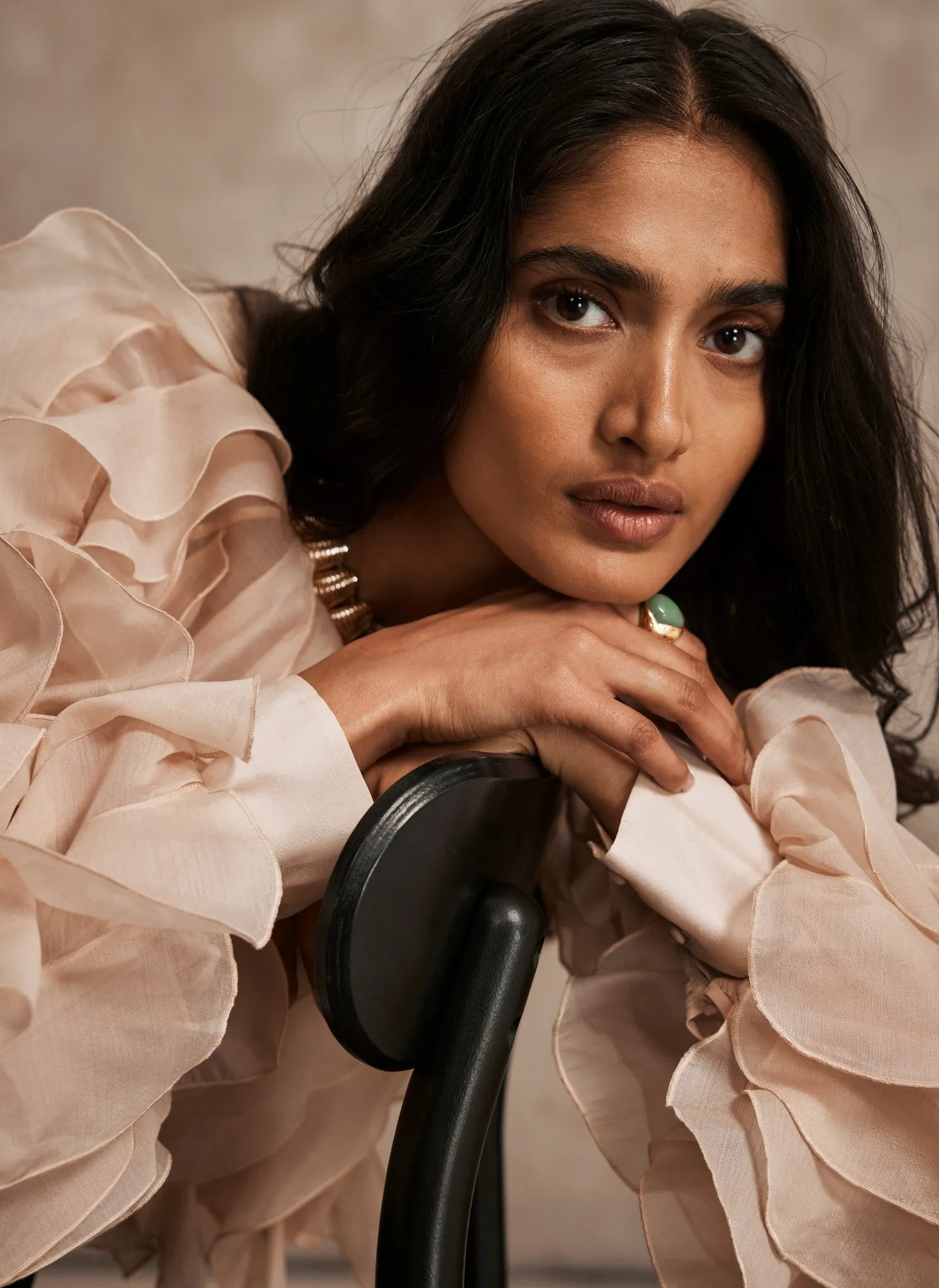 Neutral Organza Ruffle Blouse sold by Mint Velvet product image thumbnail 5