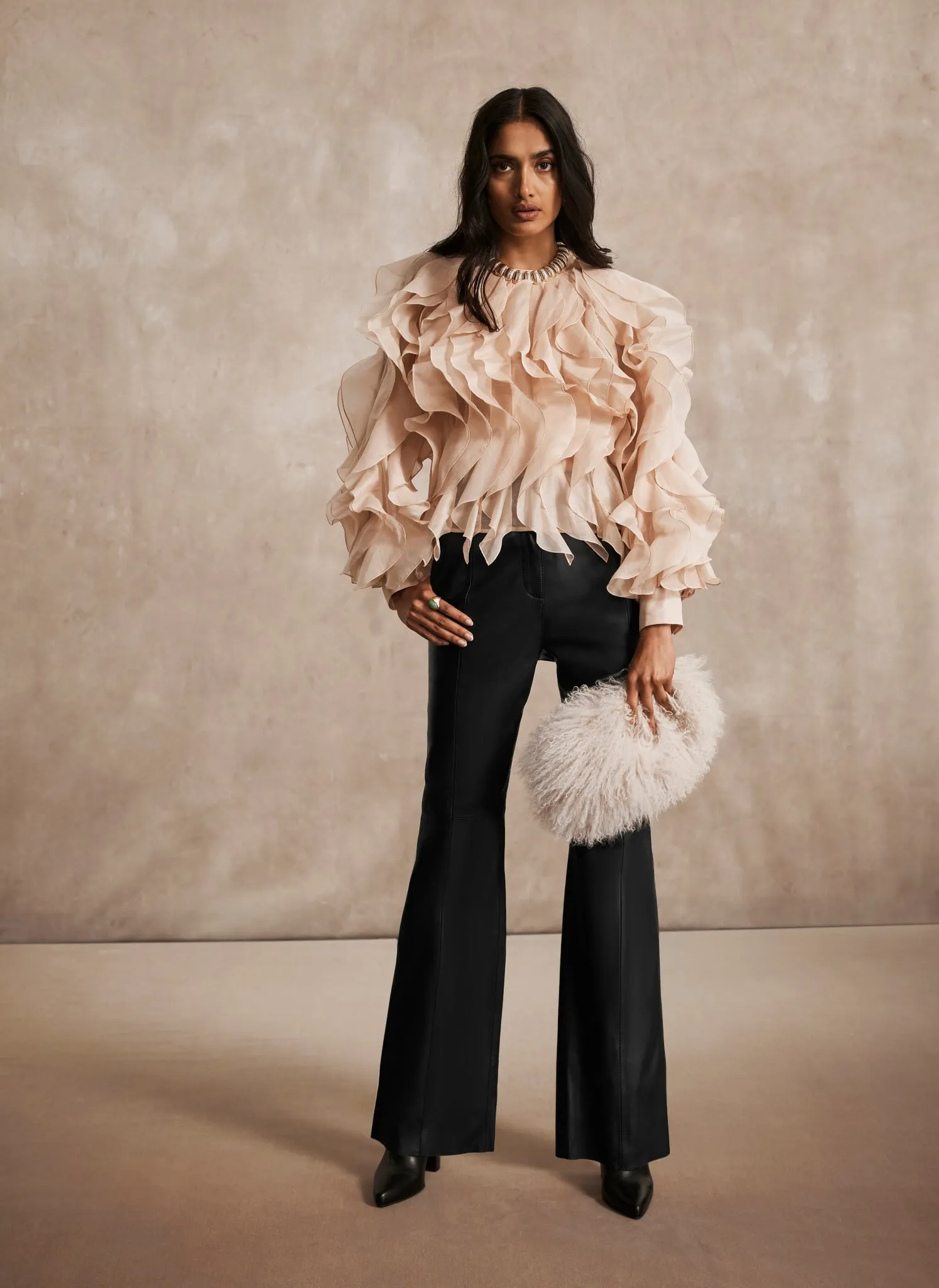 Neutral Organza Ruffle Blouse sold by Mint Velvet product image thumbnail 3