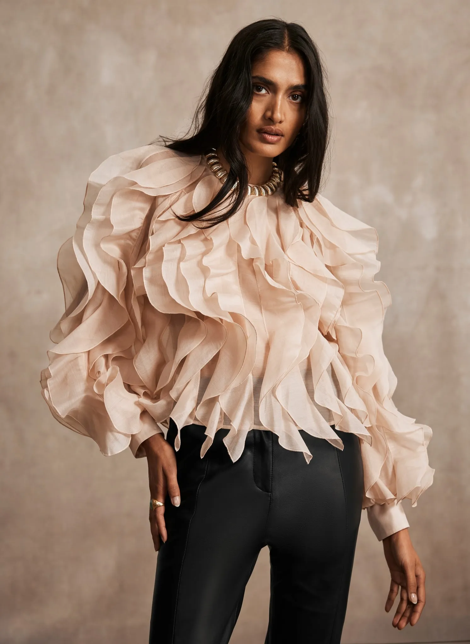 Neutral Organza Ruffle Blouse sold by Mint Velvet product image thumbnail 4