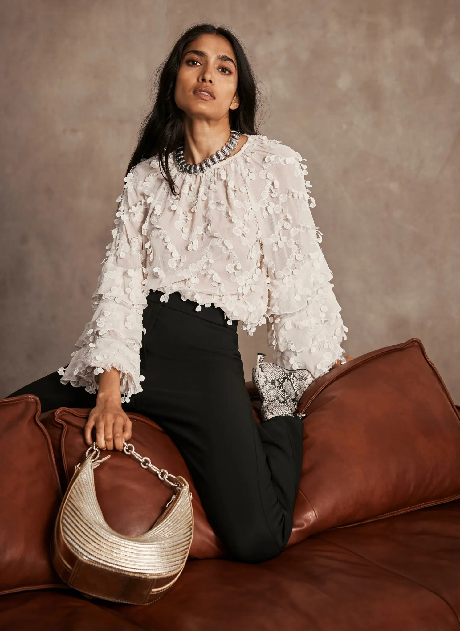 Cream Textured Ruffle Blouse sold by Mint Velvet product image thumbnail 5