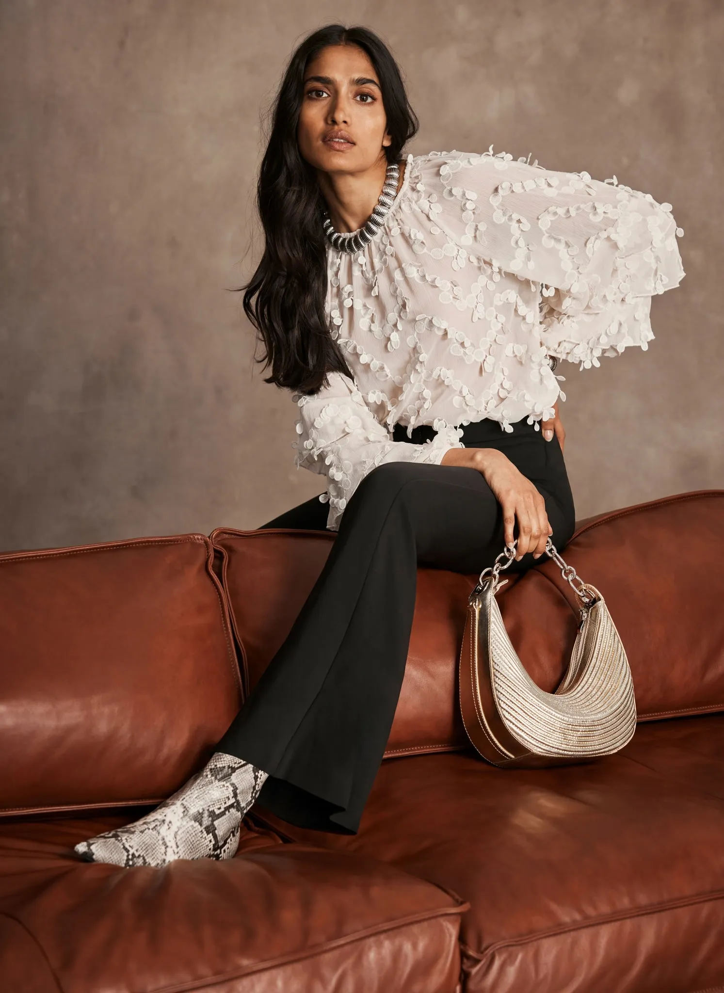 Cream Textured Ruffle Blouse sold by Mint Velvet