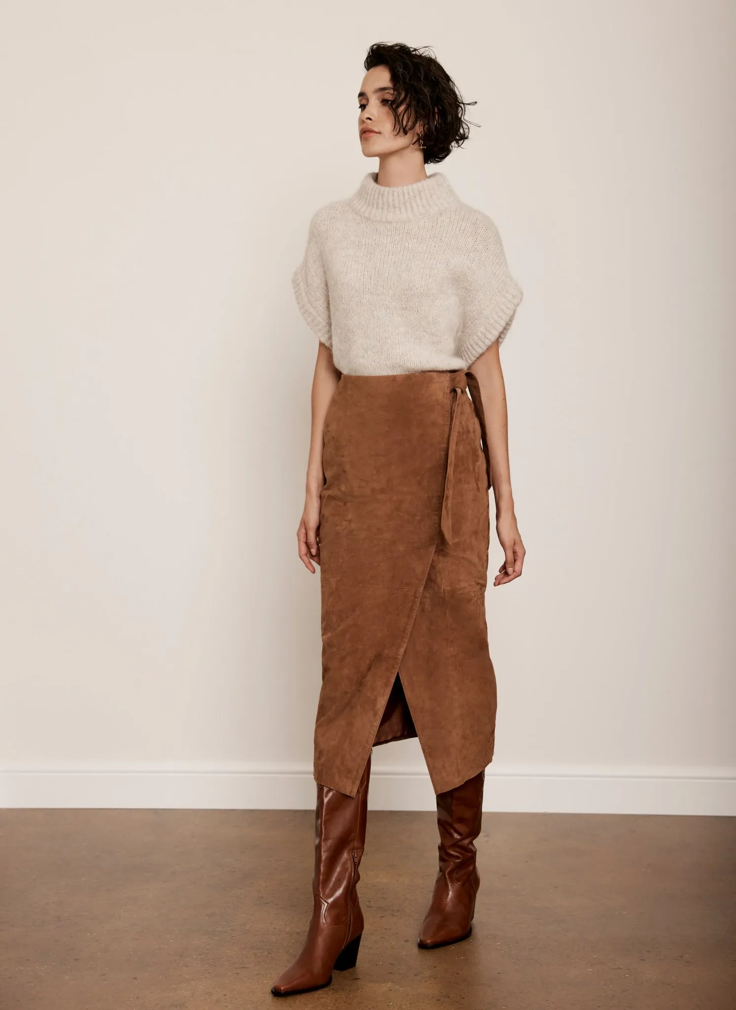 Tan Suede Tie Side Midi Skirt sold by Mint Velvet product image thumbnail 5