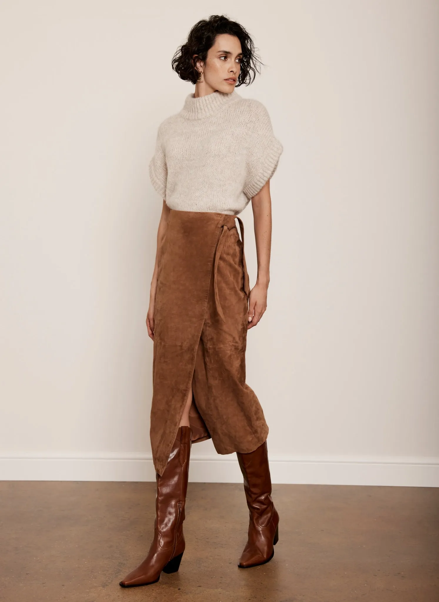 Tan Suede Tie Side Midi Skirt sold by Mint Velvet product image thumbnail 2