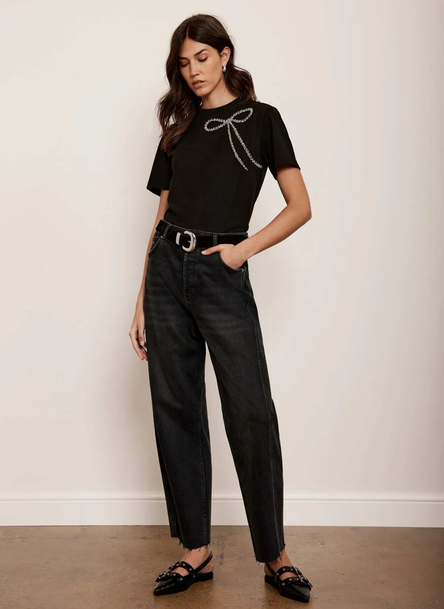 Black Embellished Bow T-Shirt sold by Mint Velvet product image thumbnail 3