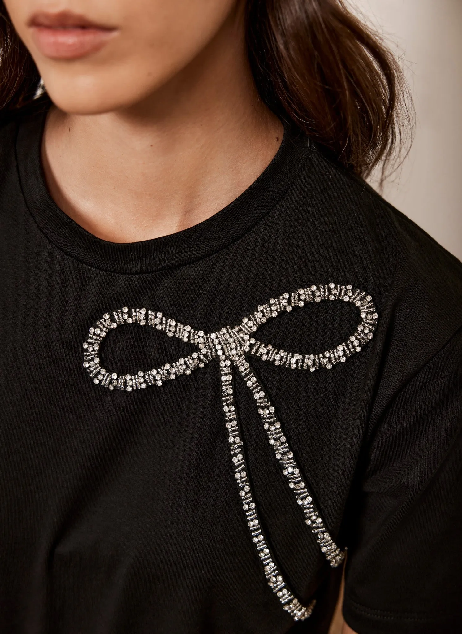 Black Embellished Bow T-Shirt sold by Mint Velvet product image thumbnail 4