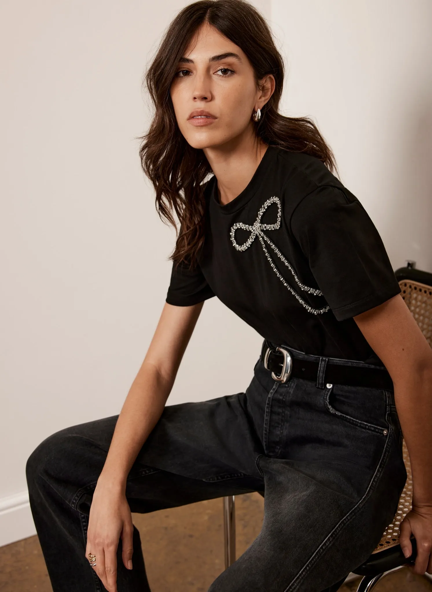 Black Embellished Bow T-Shirt sold by Mint Velvet product image thumbnail 2