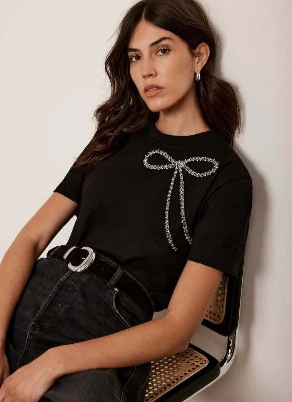 Black Embellished Bow T-Shirt sold by Mint Velvet
