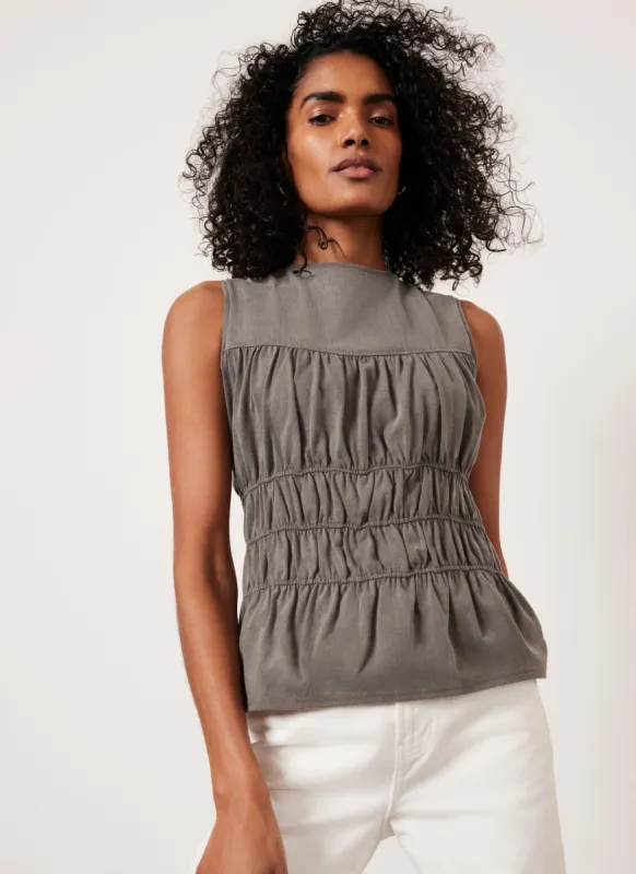 Grey Gathered Cotton Top sold by Mint Velvet