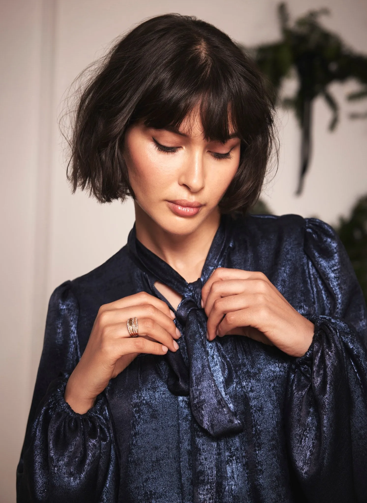 Navy Metallic Tie Neck Blouse sold by Mint Velvet product image thumbnail 3