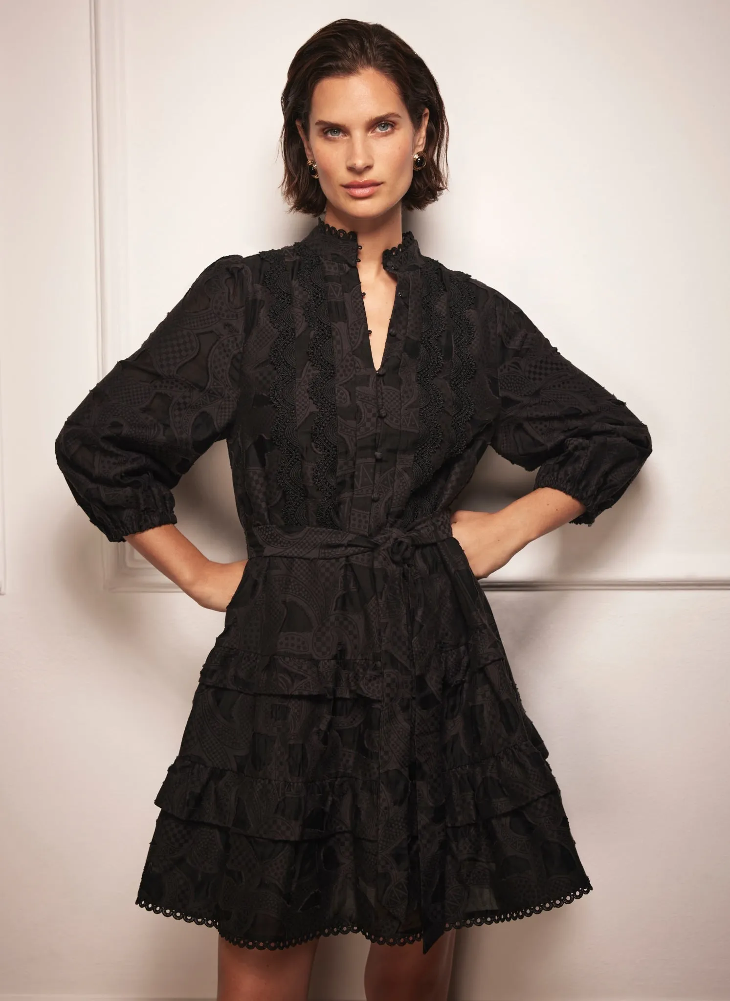 Black Jacquard Frill Mini Dress sold by Mint Velvet product image thumbnail 2