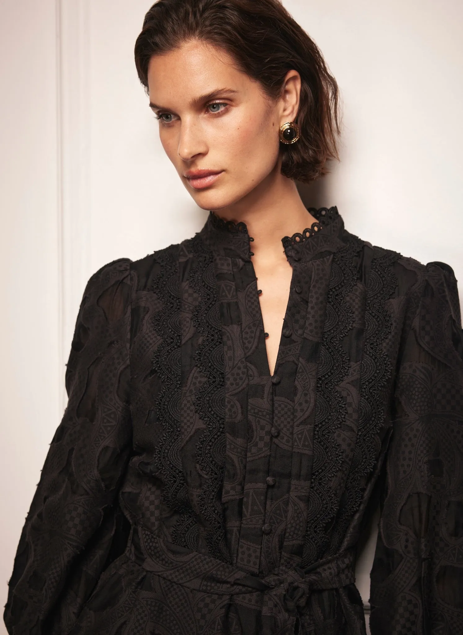 Black Jacquard Frill Mini Dress sold by Mint Velvet product image thumbnail 3