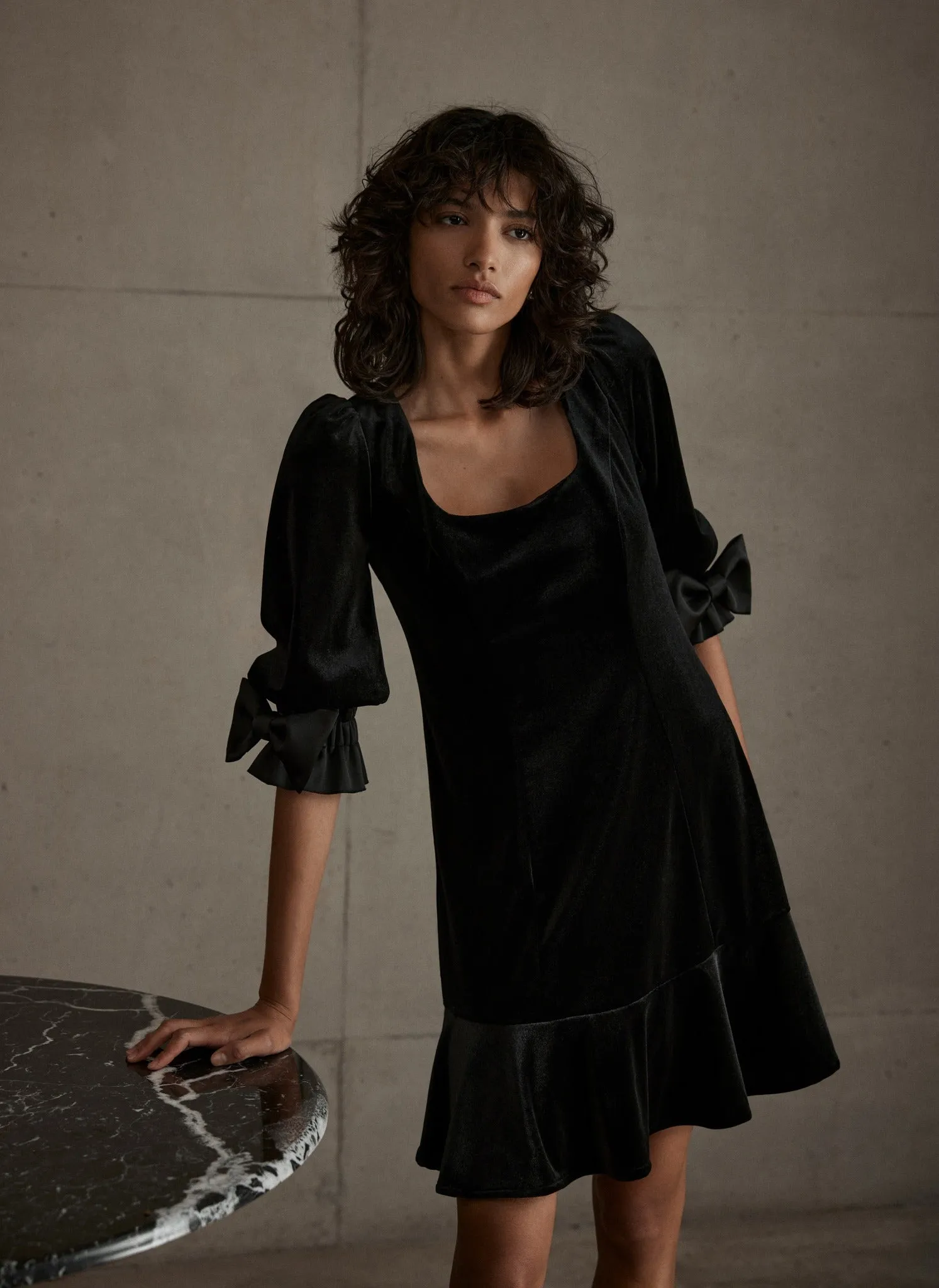 Black Bow Detail Velvet Mini Dress sold by Mint Velvet product image thumbnail 2