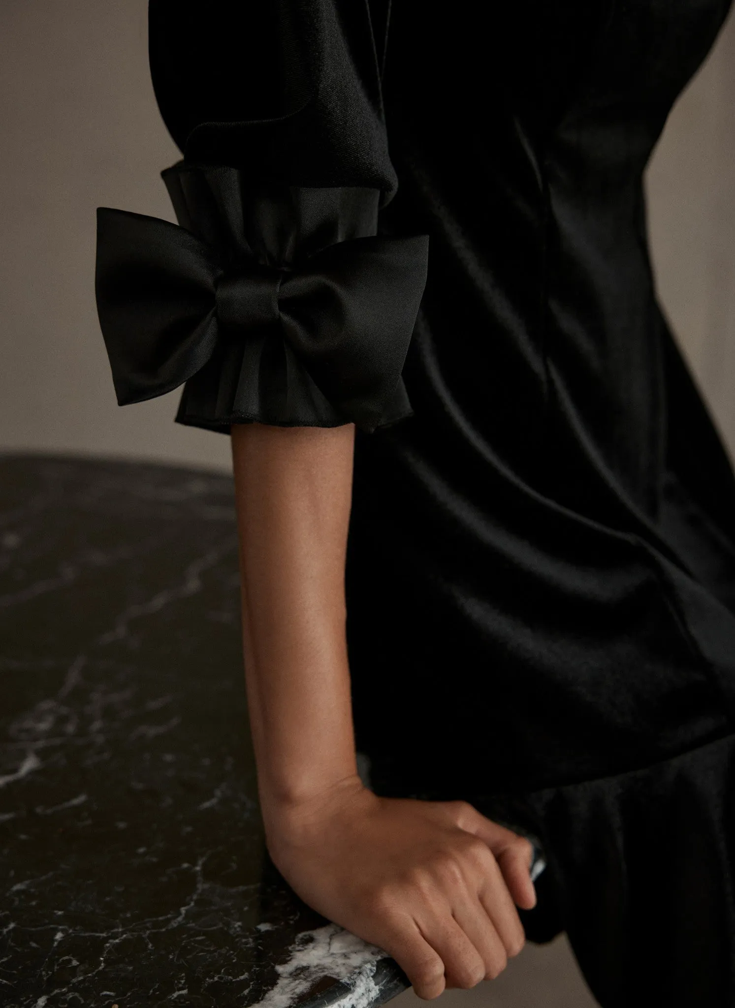 Black Bow Detail Velvet Mini Dress sold by Mint Velvet product image thumbnail 4