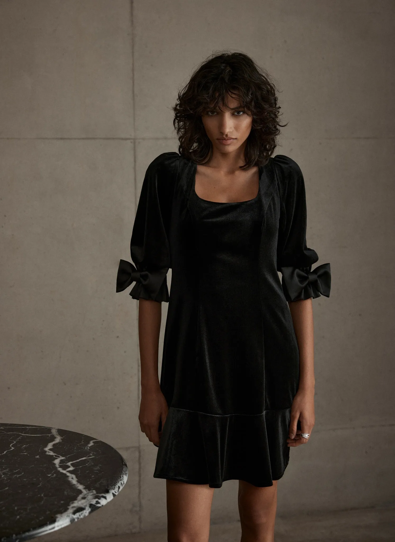 Black Bow Detail Velvet Mini Dress sold by Mint Velvet product image thumbnail 5