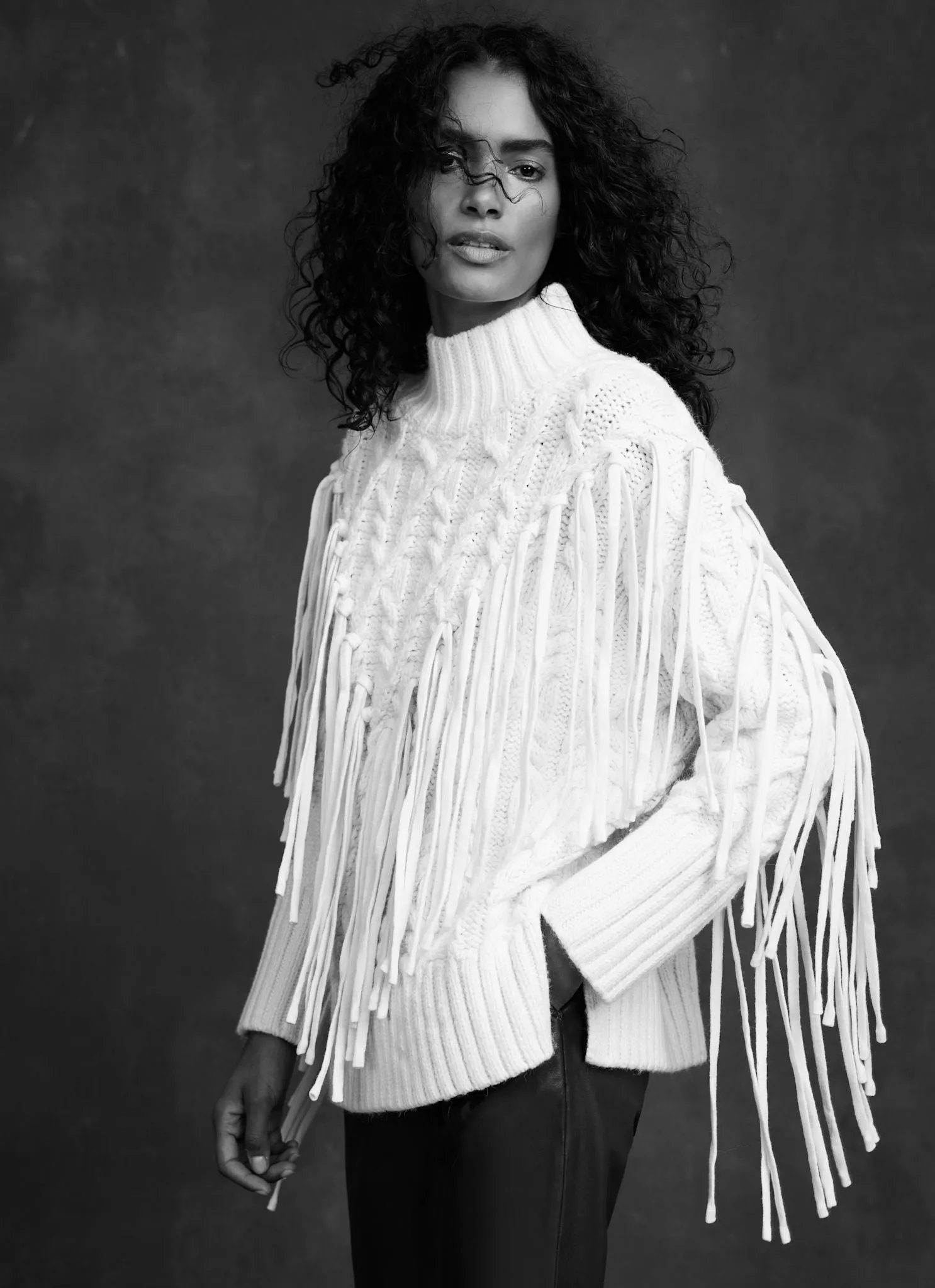 Cream Fringed Cable Knit Jumper sold by Mint Velvet