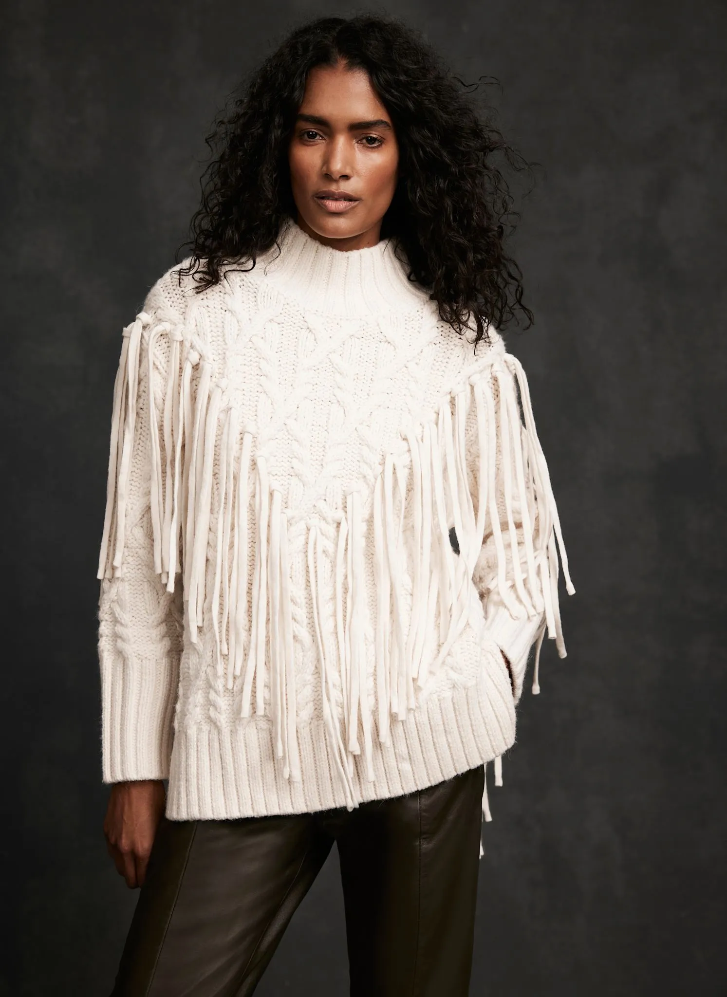 Cream Fringed Cable Knit Jumper sold by Mint Velvet product image thumbnail 5