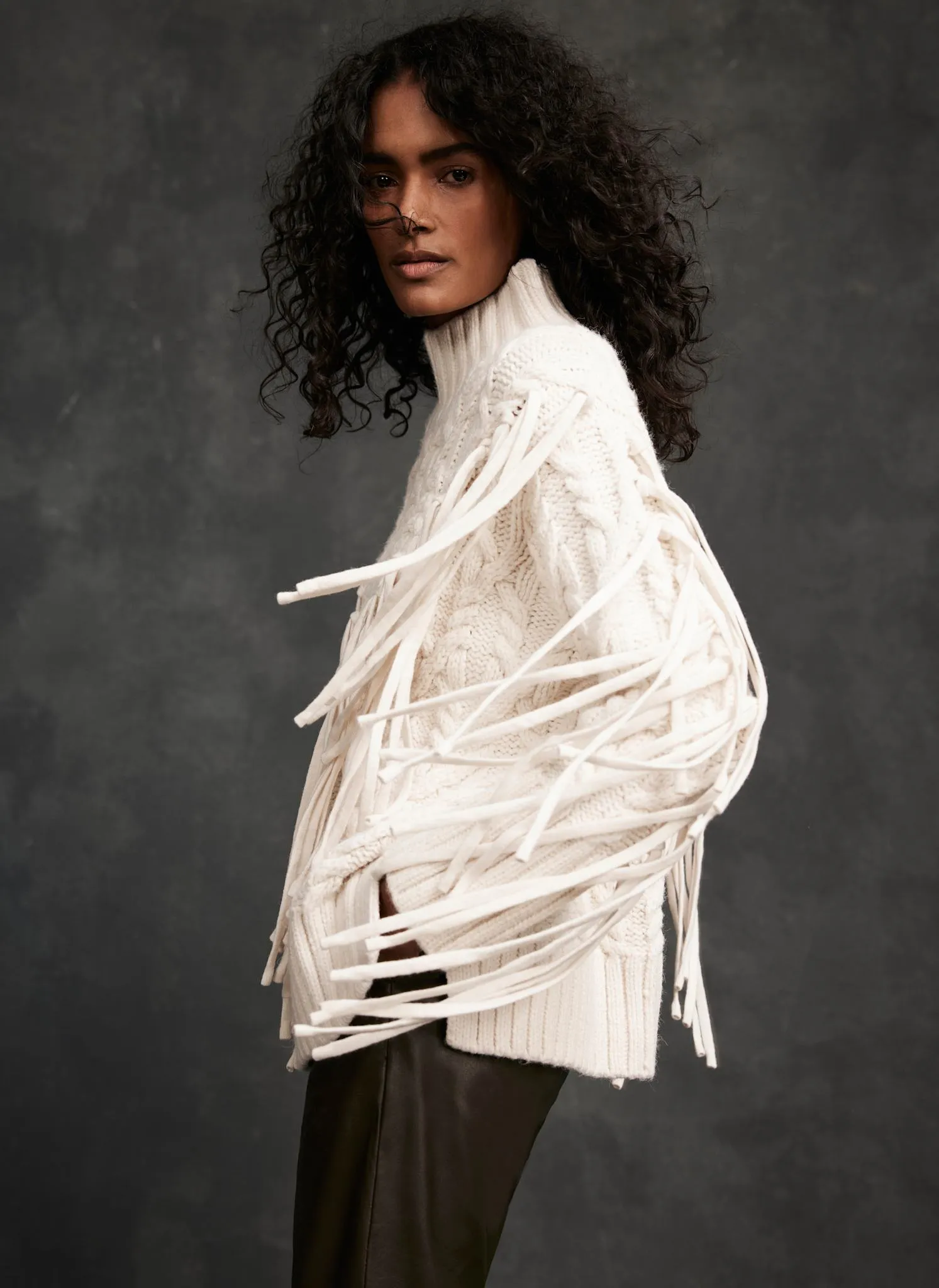 Cream Fringed Cable Knit Jumper sold by Mint Velvet product image thumbnail 3