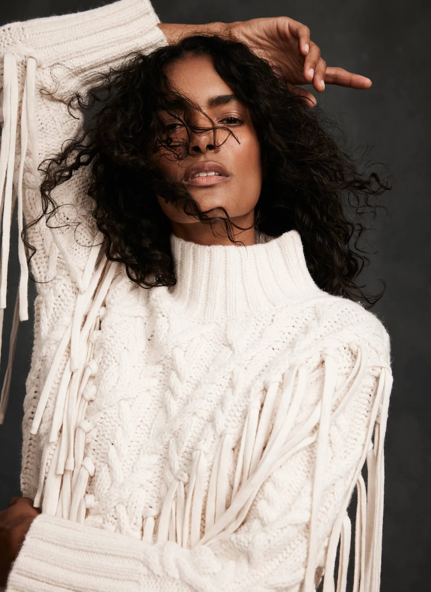 Cream Fringed Cable Knit Jumper sold by Mint Velvet product image thumbnail 2