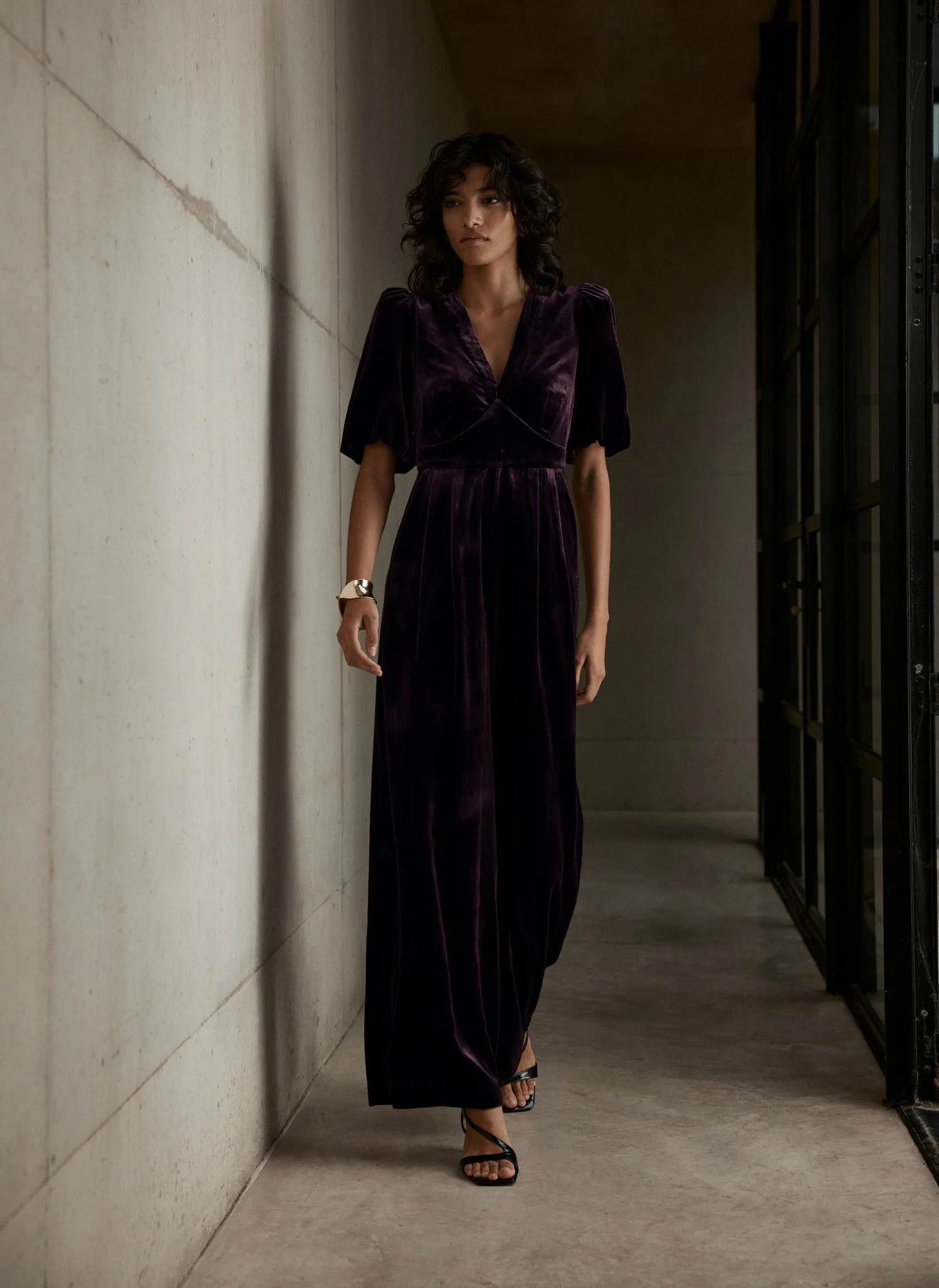 Burgundy Velvet Puff Sleeve Jumpsuit sold by Mint Velvet product image thumbnail 2