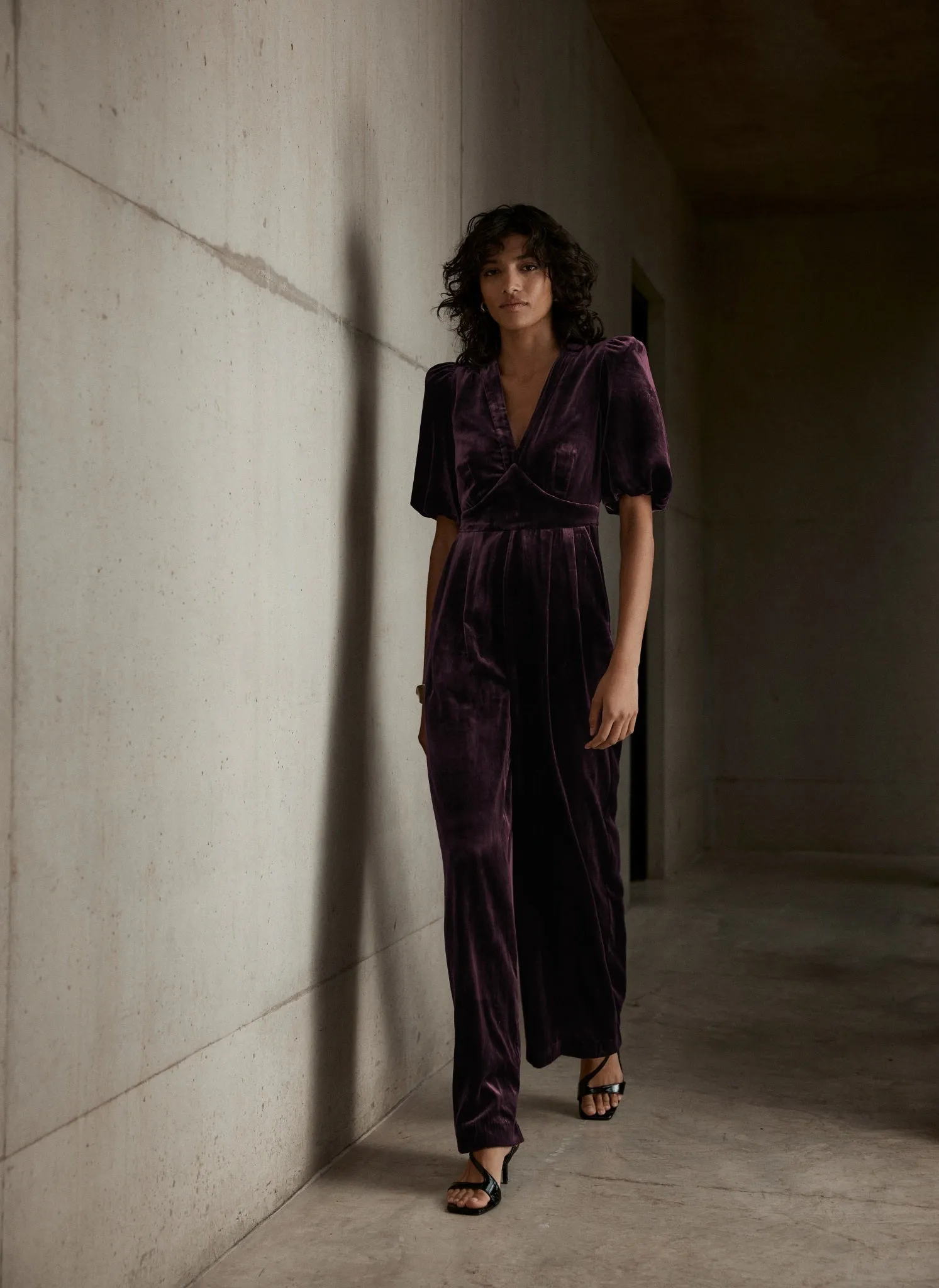 Burgundy Velvet Puff Sleeve Jumpsuit sold by Mint Velvet product image thumbnail 5