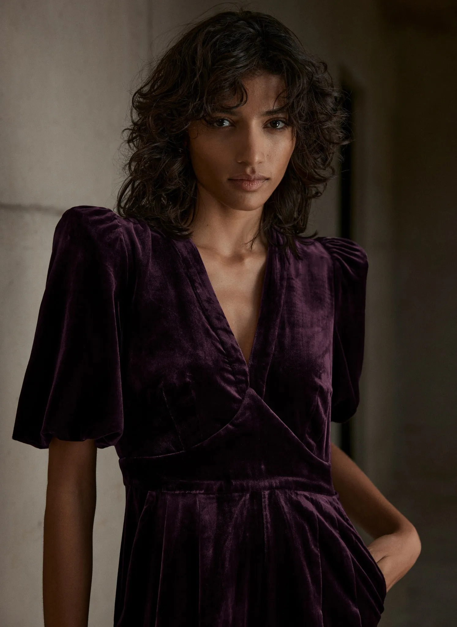 Burgundy Velvet Puff Sleeve Jumpsuit sold by Mint Velvet product image thumbnail 3