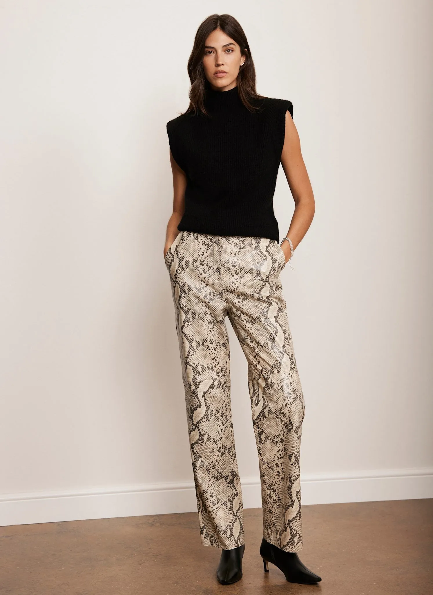 Cream Snake Print Leather Trousers sold by Mint Velvet product image thumbnail 5