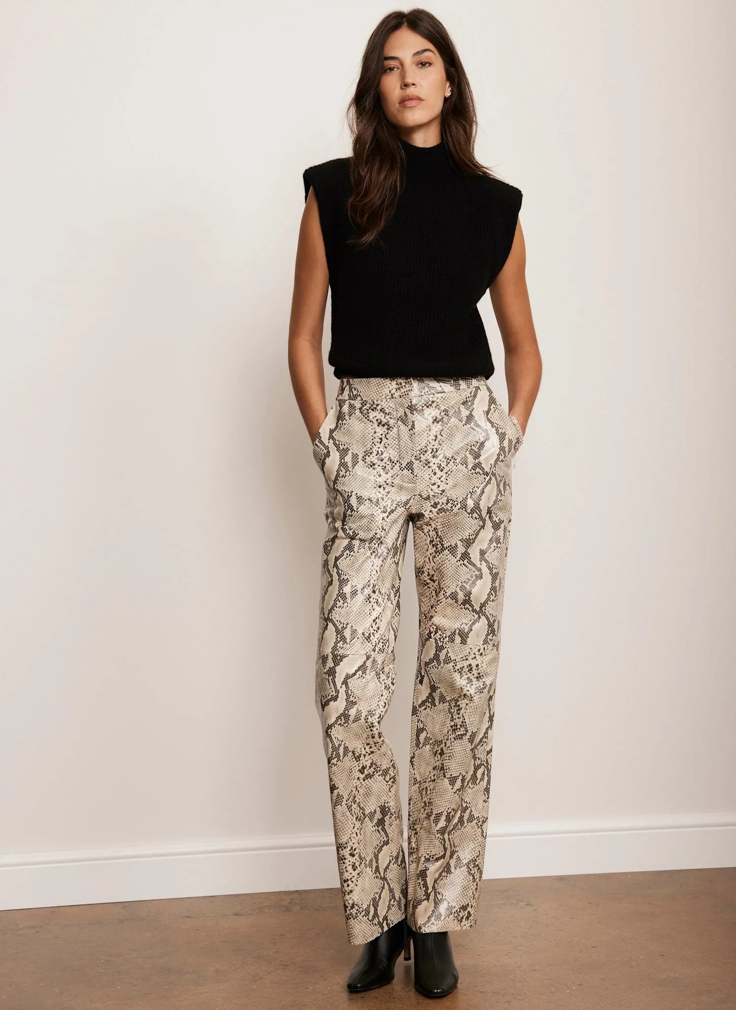 Cream Snake Print Leather Trousers sold by Mint Velvet product image thumbnail 2