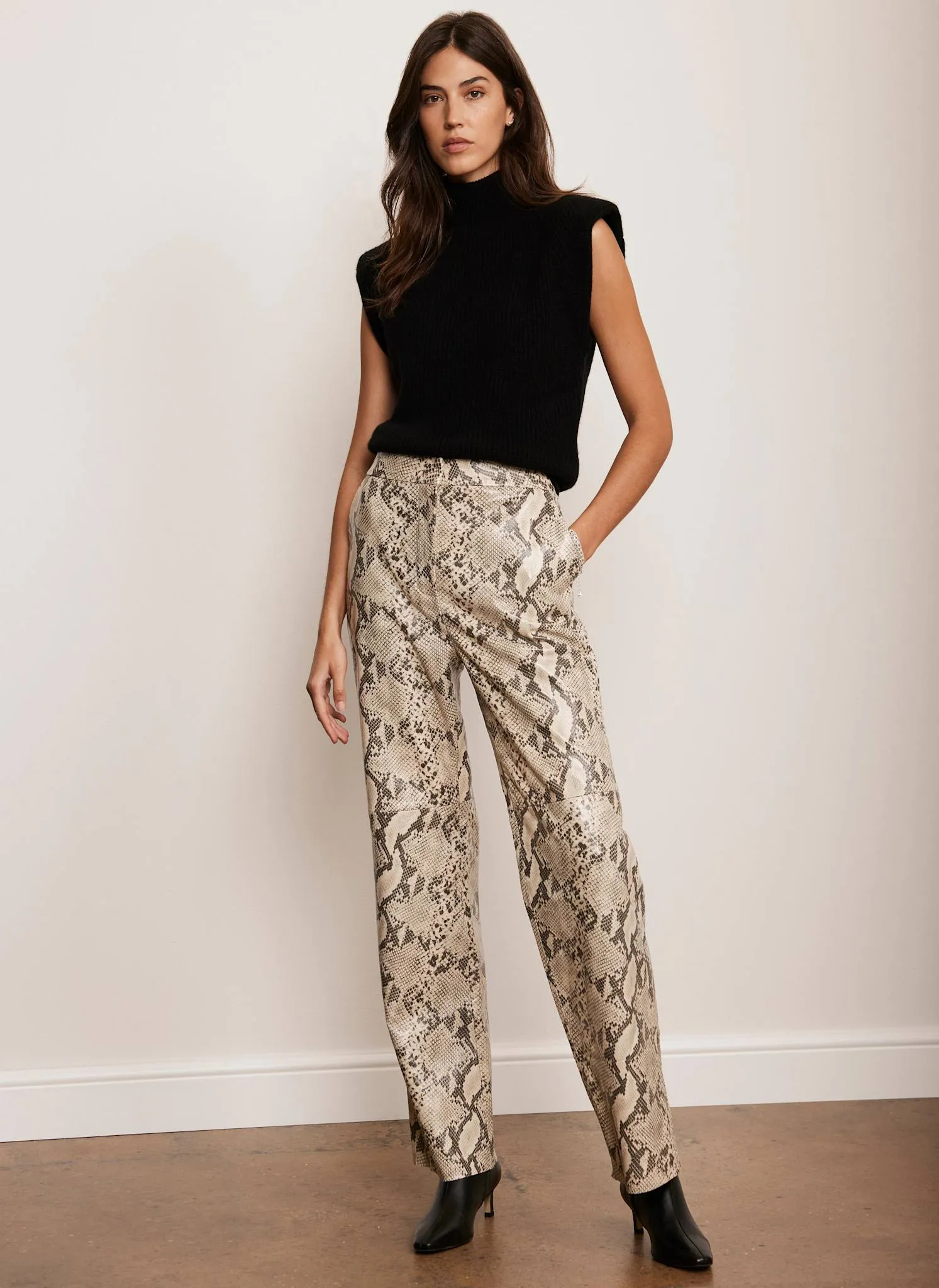 Cream Snake Print Leather Trousers sold by Mint Velvet