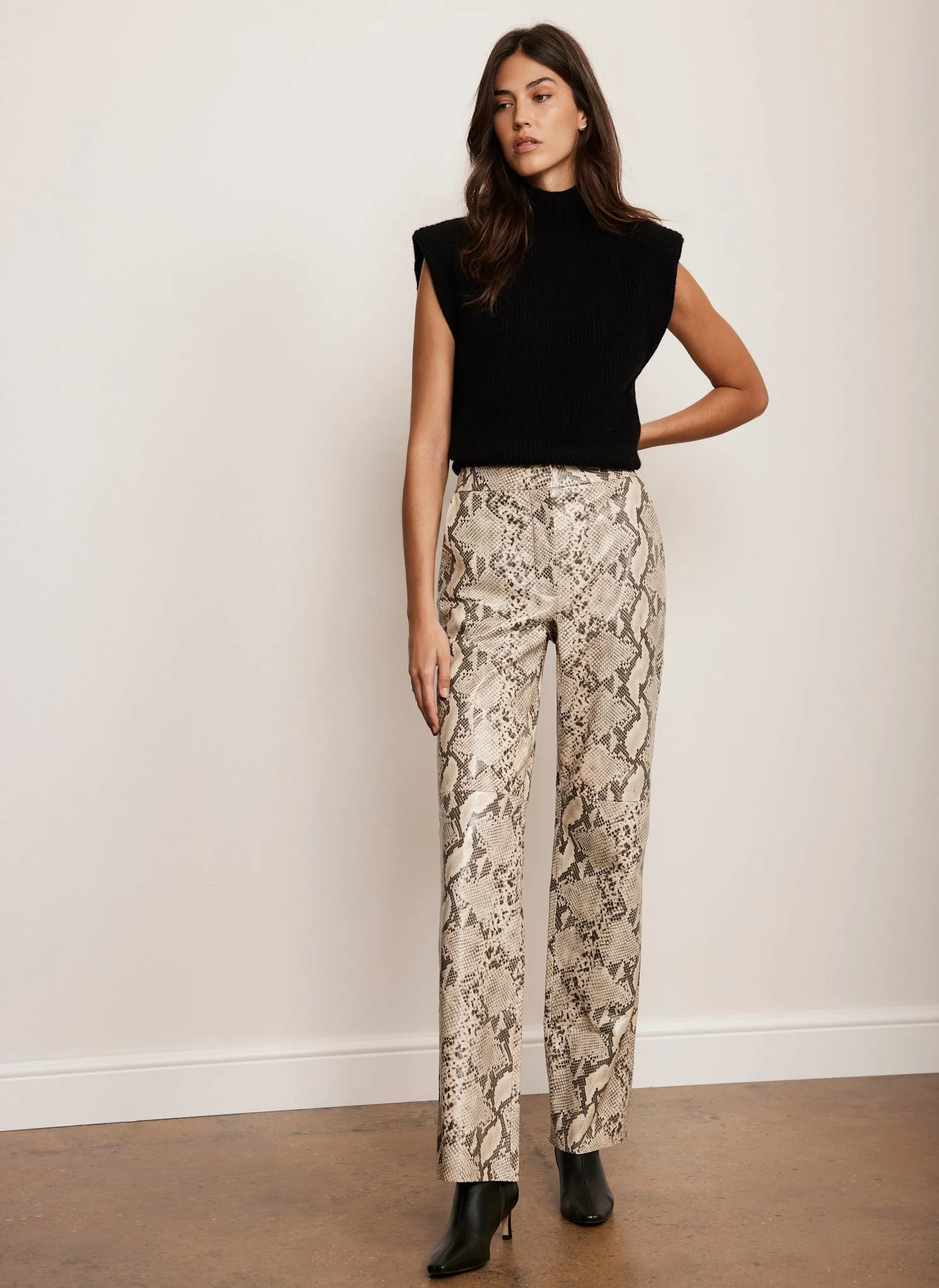 Cream Snake Print Leather Trousers sold by Mint Velvet product image thumbnail 4