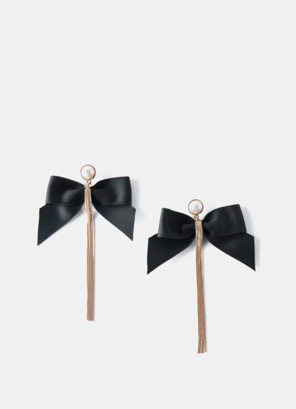 Gold Tone Bow Pearl Drop Earring sold by Mint Velvet