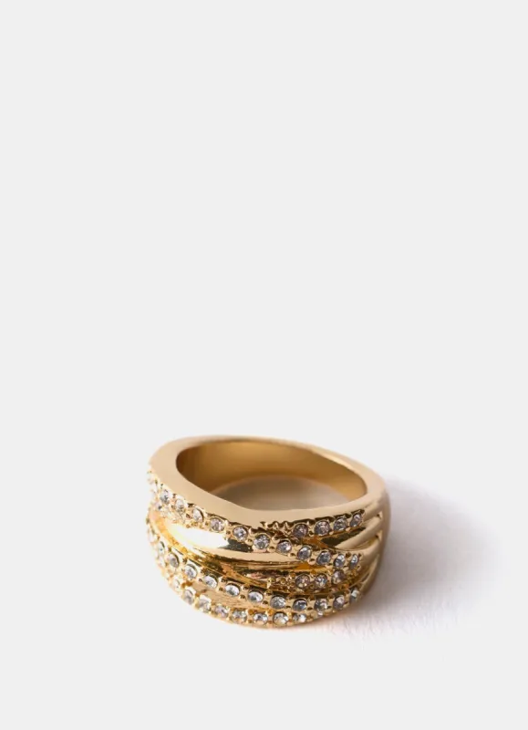 Gold Tone Layered Crystal Ring sold by Mint Velvet