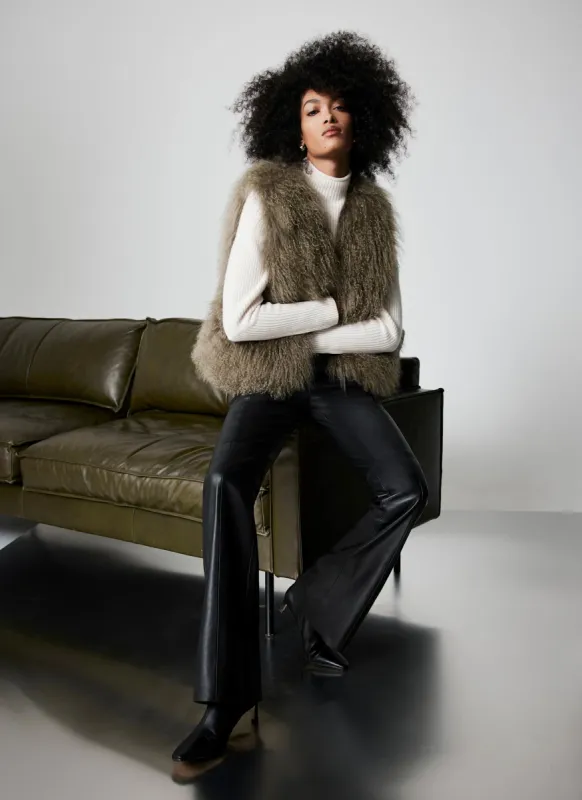 Khaki Mongolian Fur Gilet sold by Mint Velvet