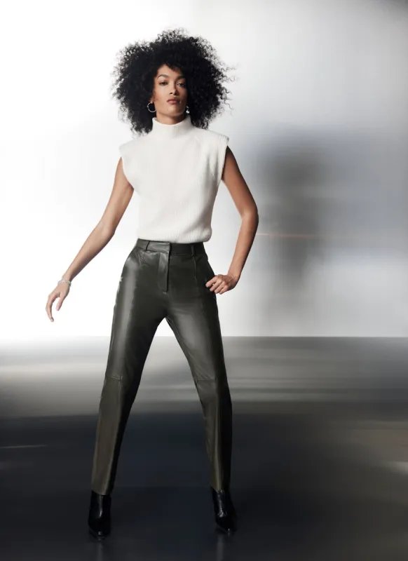 Khaki Leather Tapered Trousers sold by Mint Velvet