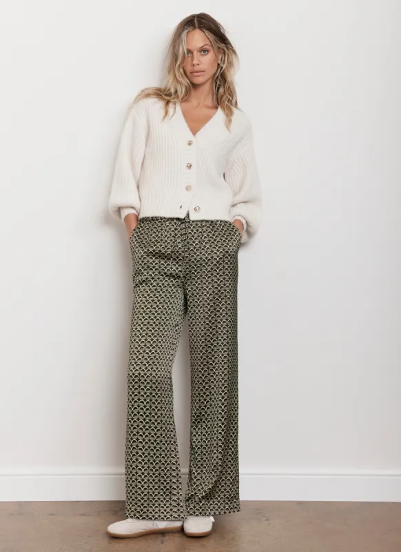 Khaki Geo Print Wide Leg Trousers sold by Mint Velvet