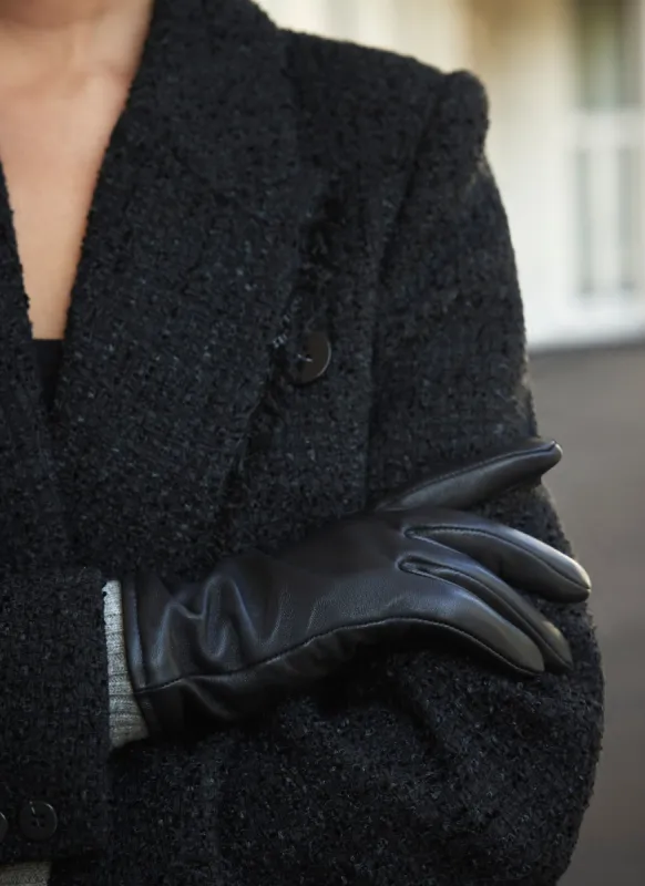 Black Leather Knit Trim Gloves sold by Mint Velvet