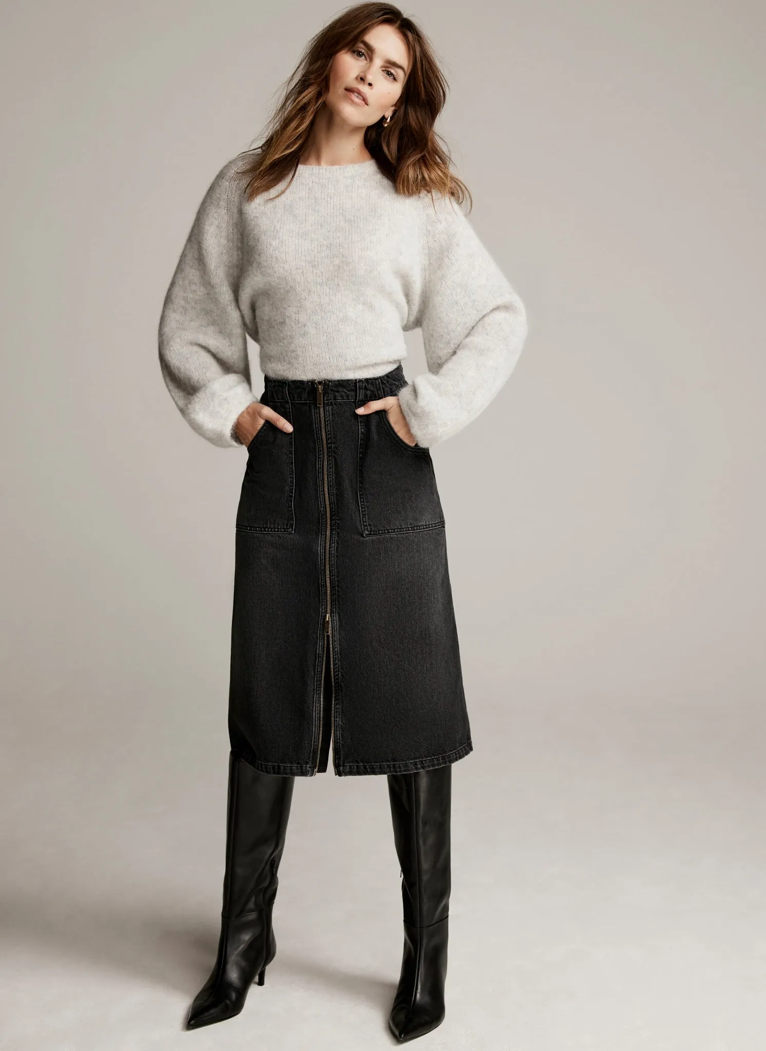 Washed Black Denim Zip Midi Skirt sold by Mint Velvet product image thumbnail 2