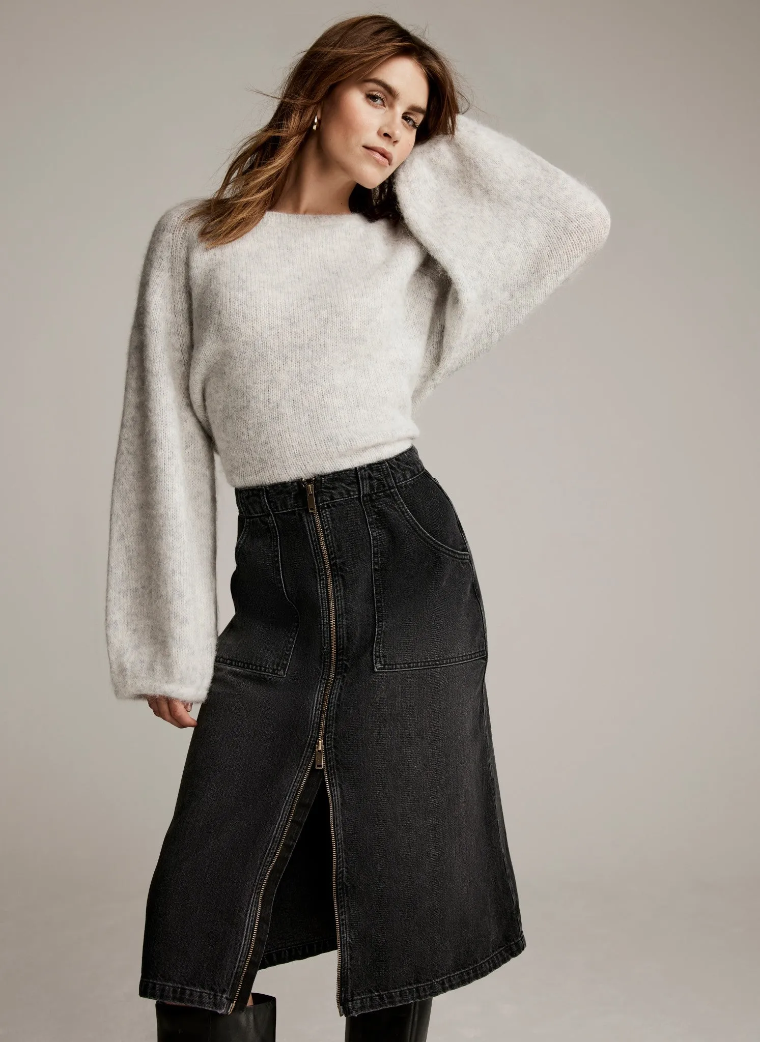 Washed Black Denim Zip Midi Skirt sold by Mint Velvet product image thumbnail 3