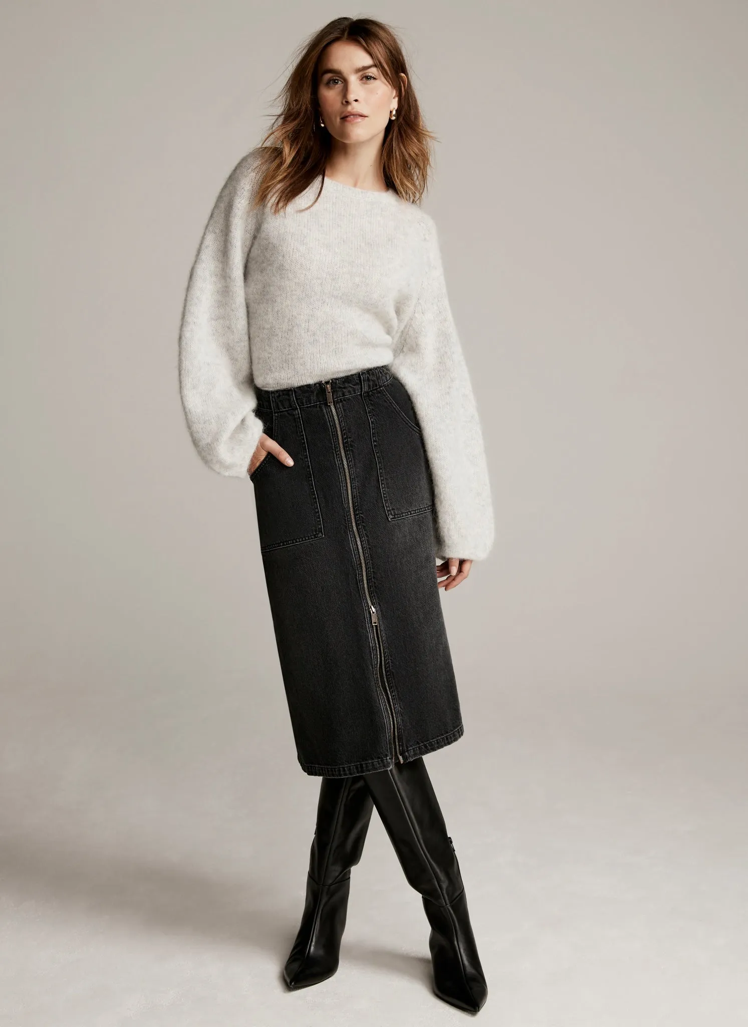 Washed Black Denim Zip Midi Skirt sold by Mint Velvet product image thumbnail 5