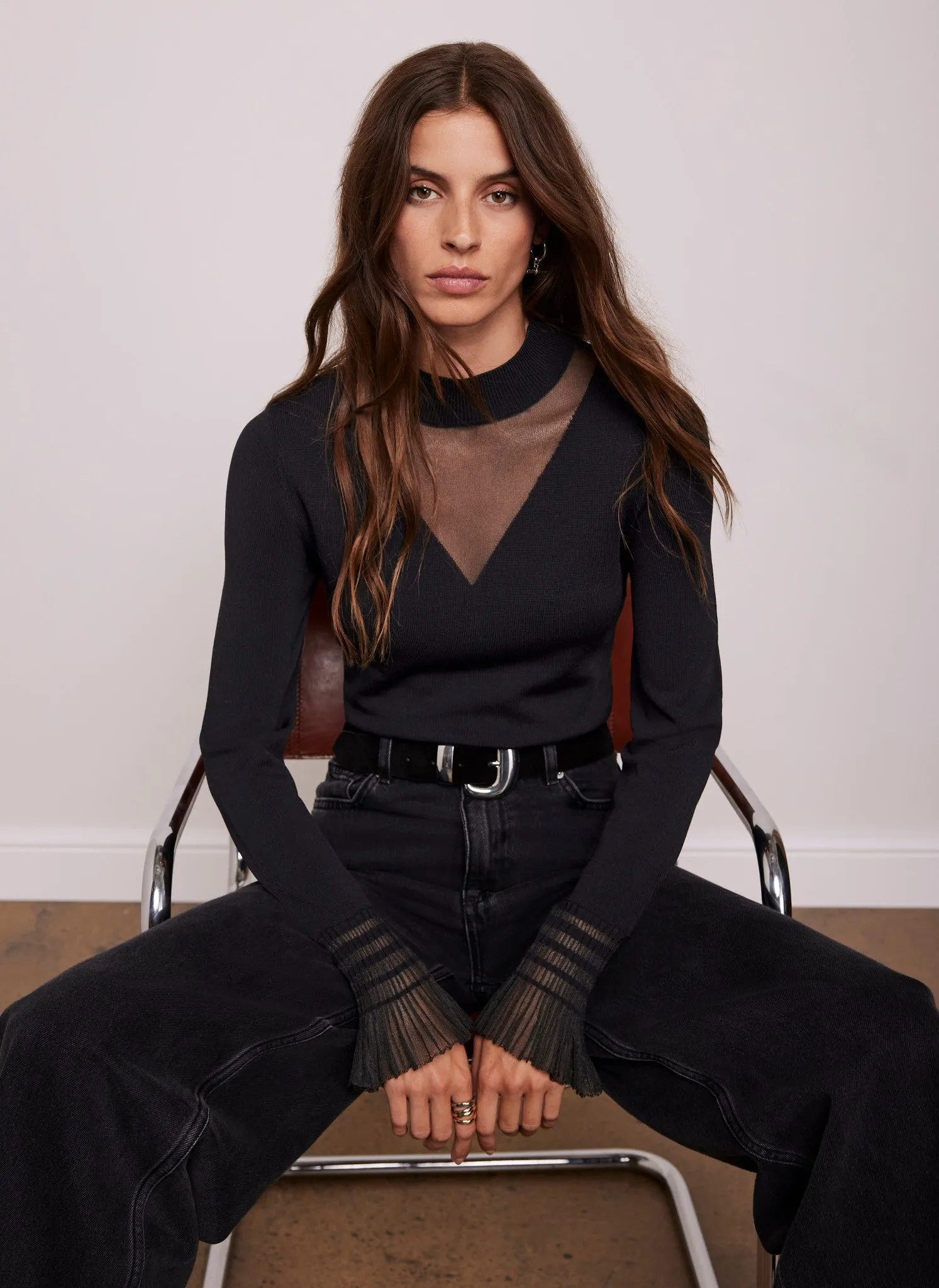 Black Tulle Cuff Knit Top sold by Mint Velvet product image thumbnail 2