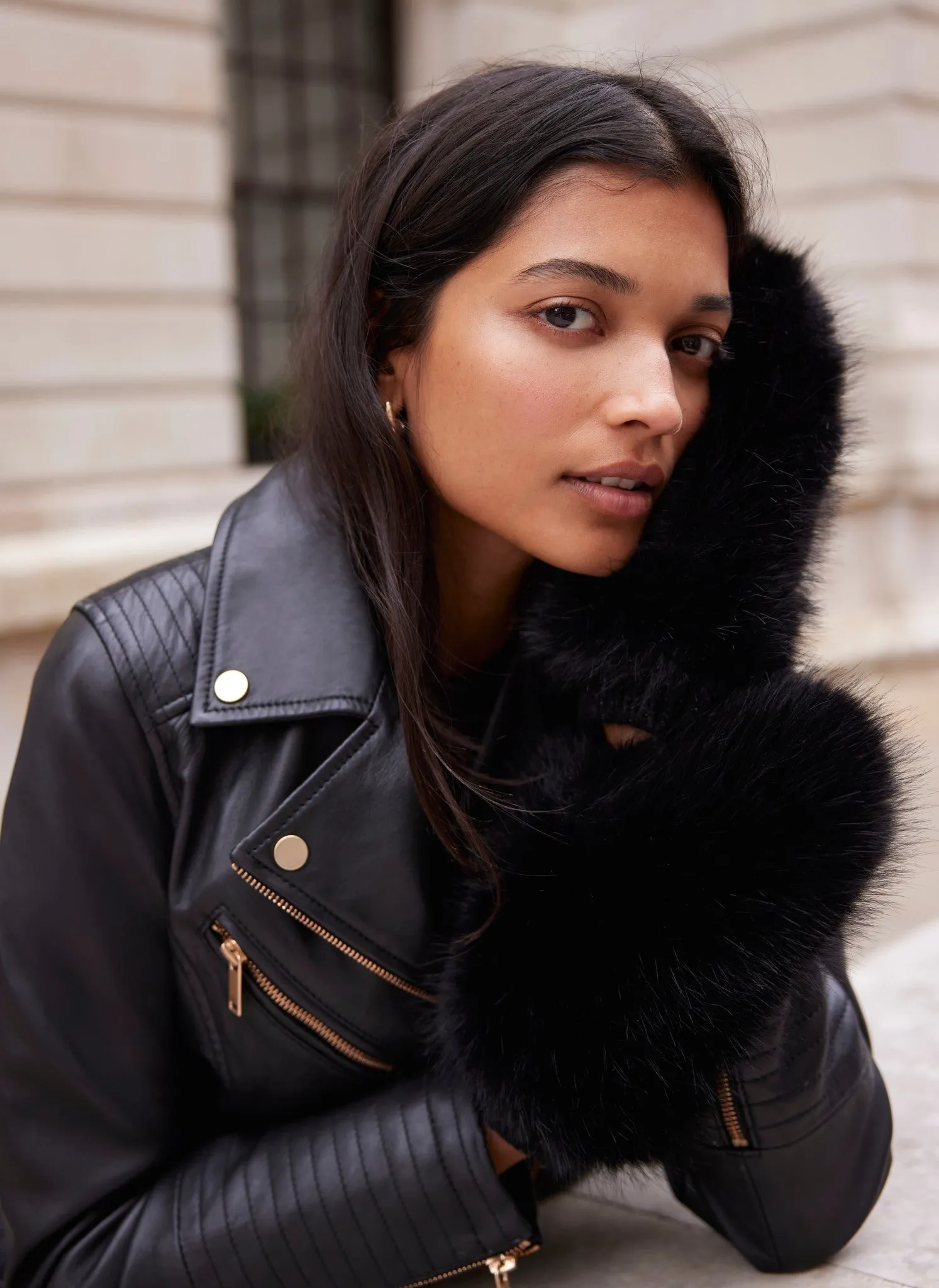 Black Faux Fur Mittens sold by Mint Velvet