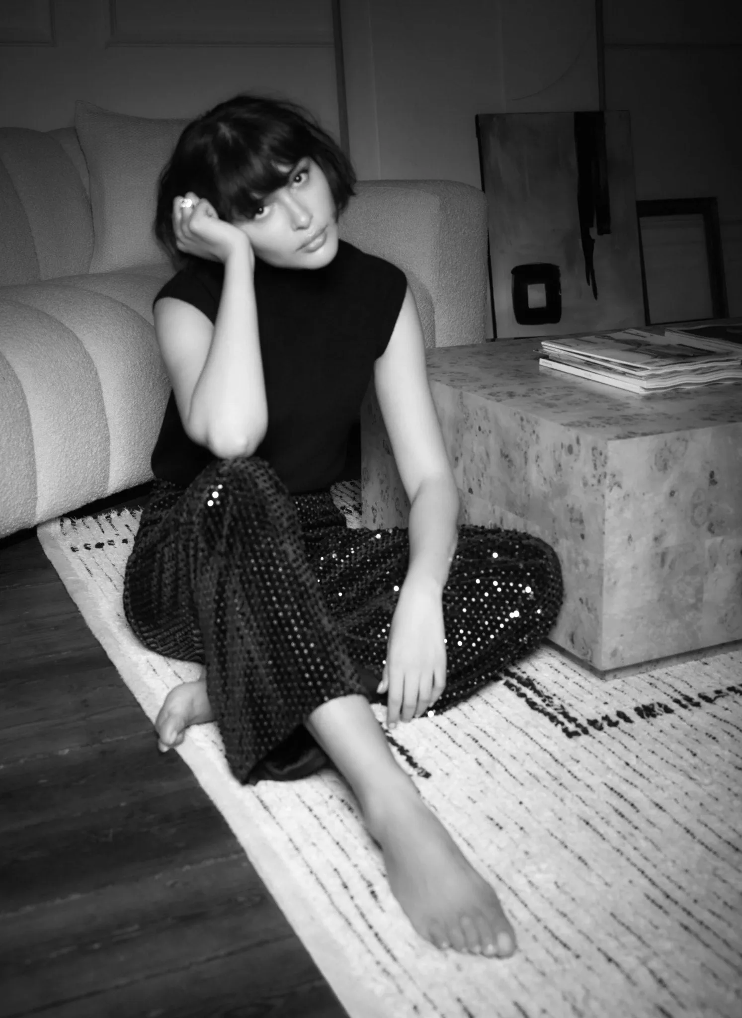 Black Sequin Velvet Wide Trousers sold by Mint Velvet product image thumbnail 5