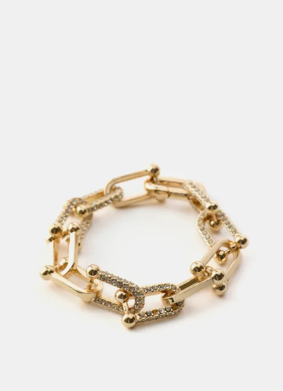 Gold Tone Crystal Pave Link Chain Bracelet sold by Mint Velvet