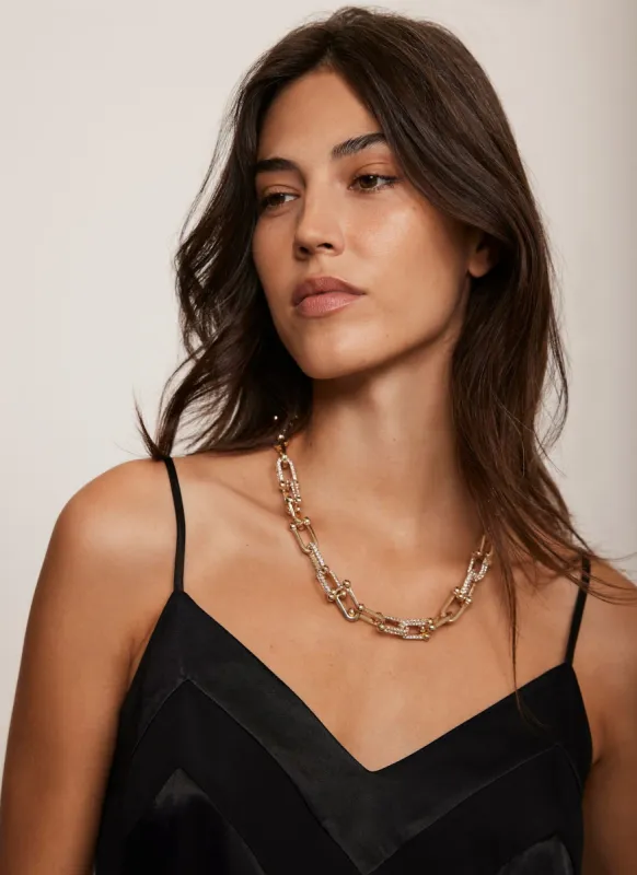 Gold Tone Crystal Pave Link Chain Necklace sold by Mint Velvet