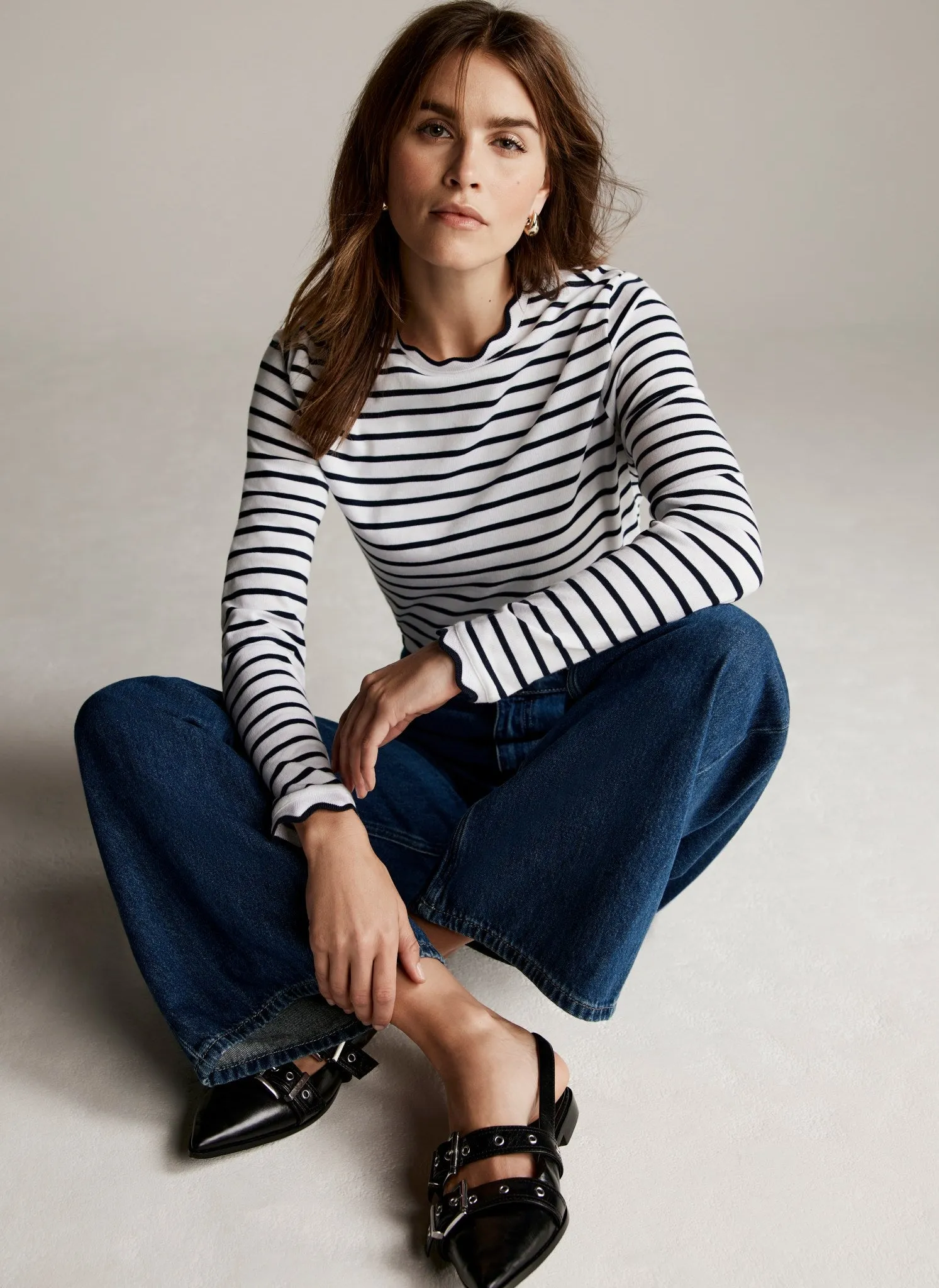 Cream Striped Long Sleeved Top sold by Mint Velvet
