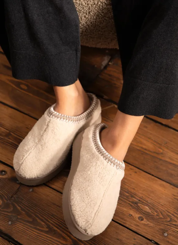 Cream Borg Chunky Slippers made by Mint Velvet